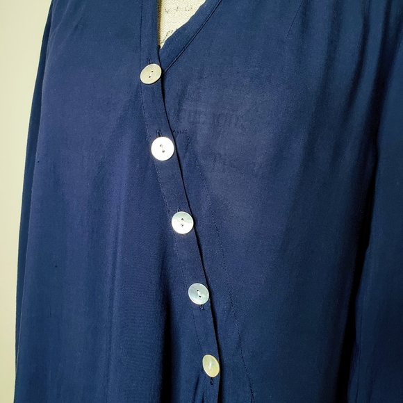 Soft Surroundings | Navy Asymmetrical Wrap Blouse - Picture 7 of 14